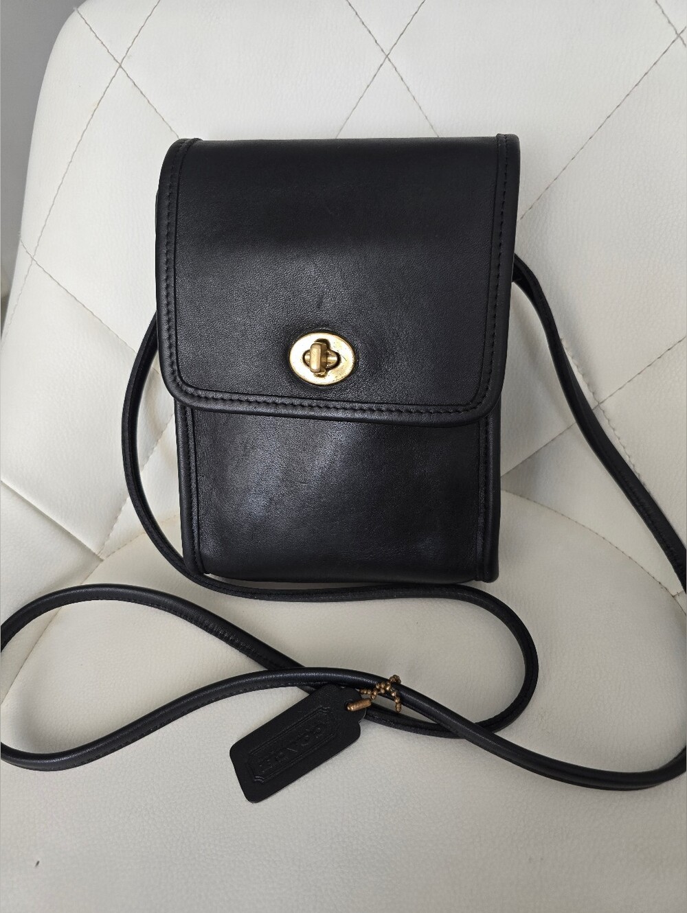 Vintage Coach Black Leather Scooter Bag 9893 Crossbody - Made in USA